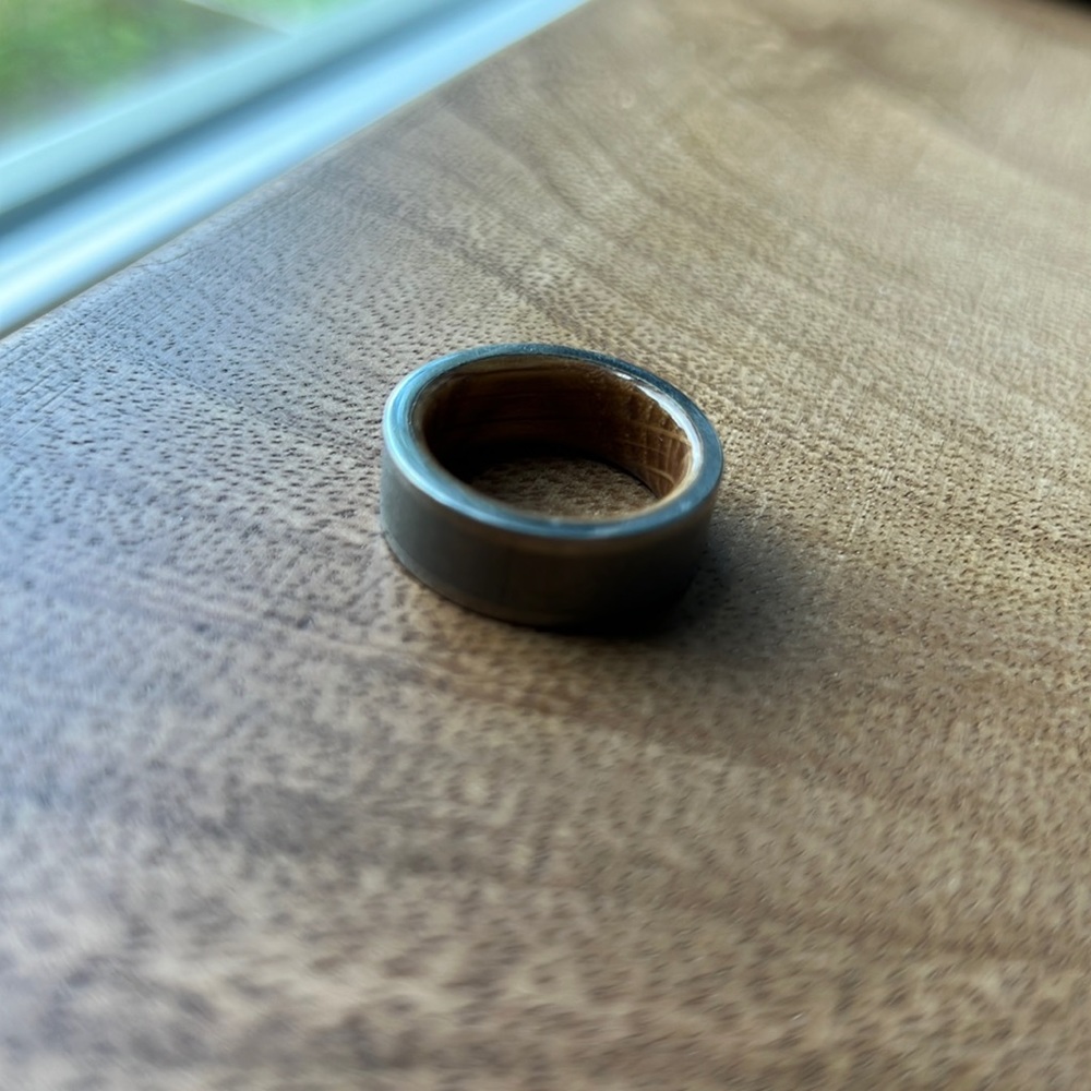 Size 9 meteorite and whiskey barrel ring